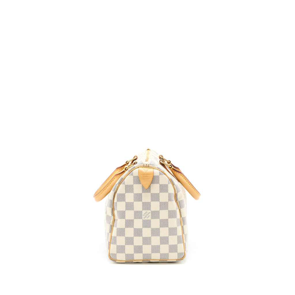 Louis Vuitton Rose Ballerine and Damier Azur Coated Canvas Studded City Pouch Gold Hardware, 2019 (Like New), White/Blue/Pink Womens Handbag