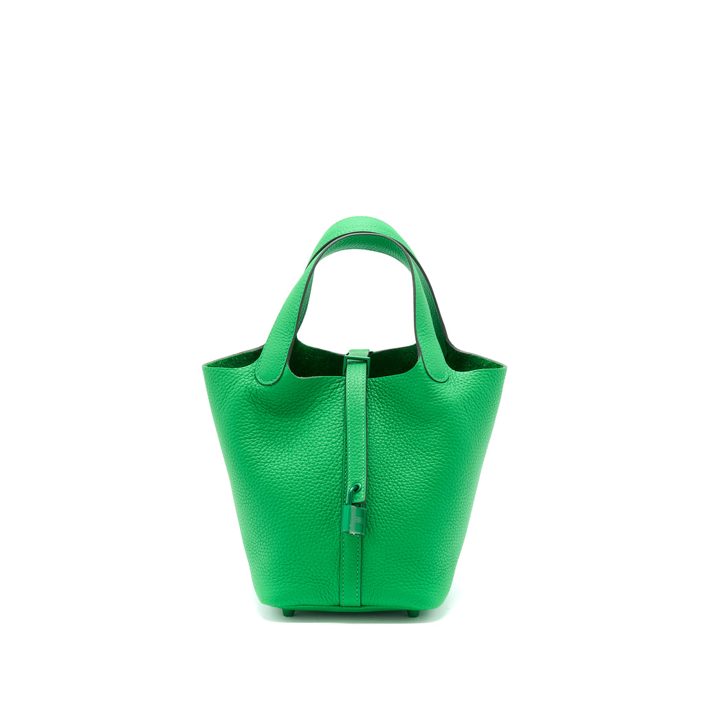 Hermes Picotin 18 Lock Bag Clemence 1K Bambou With Green Hardware Stam