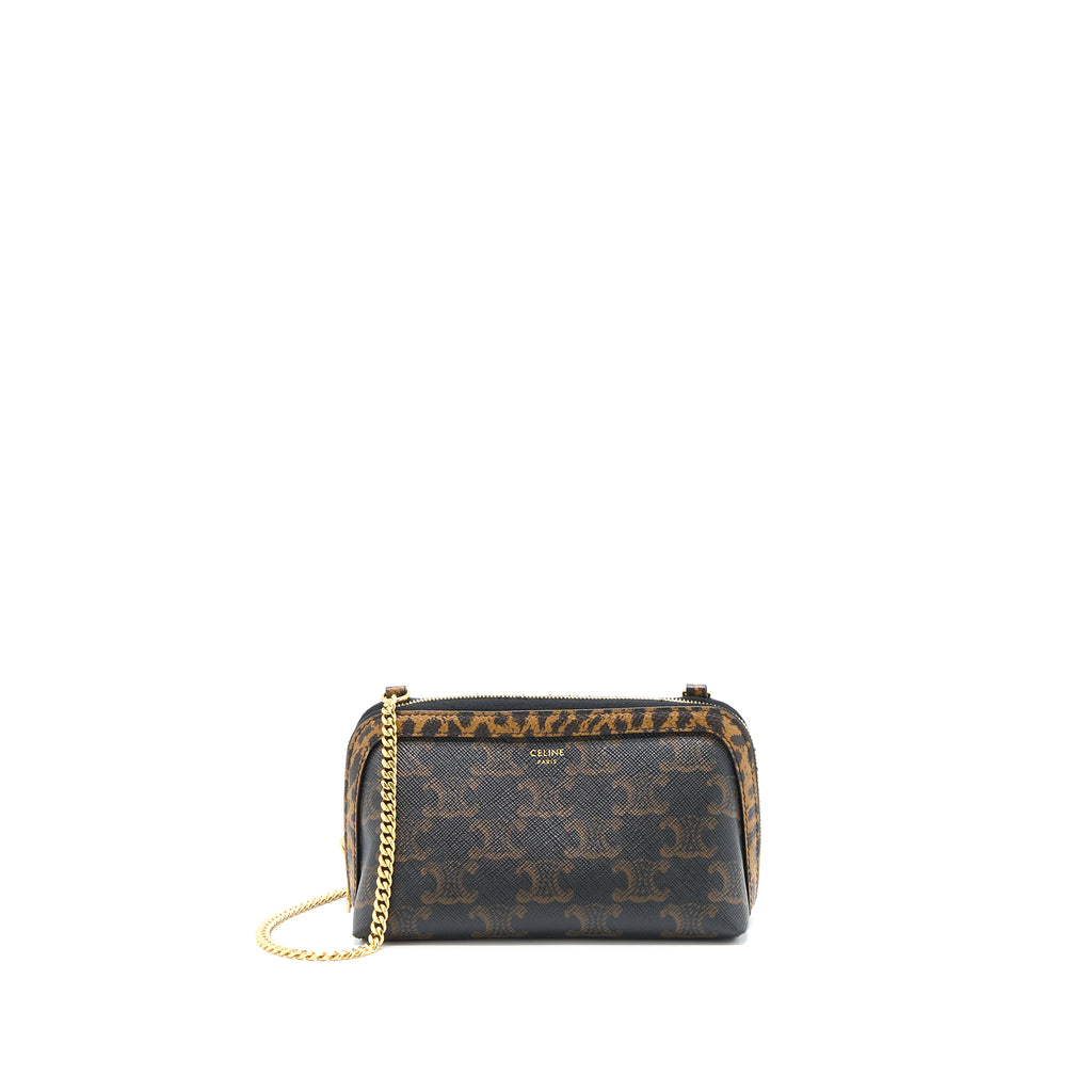 Shop CELINE Triomphe Canvas Clutch with chain in triomphe canvas