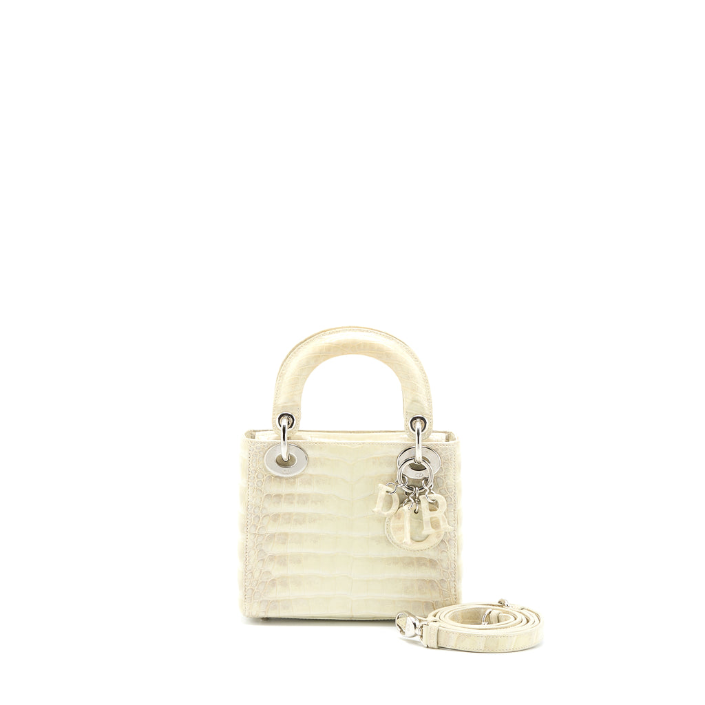 Dior Mini Lady Dior Himalayan Crocodile White SHW