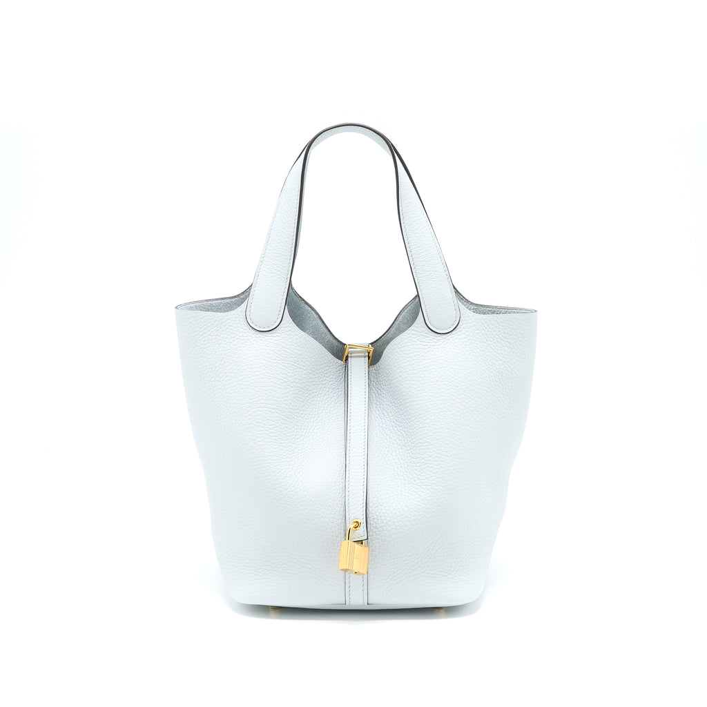 Hermes Picotin 18 in Bleu Pale Clemence Leather GHW