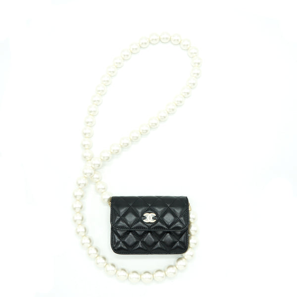 Chanel Giant Pearl Chain Mini Bag Lambskin Black LGHW