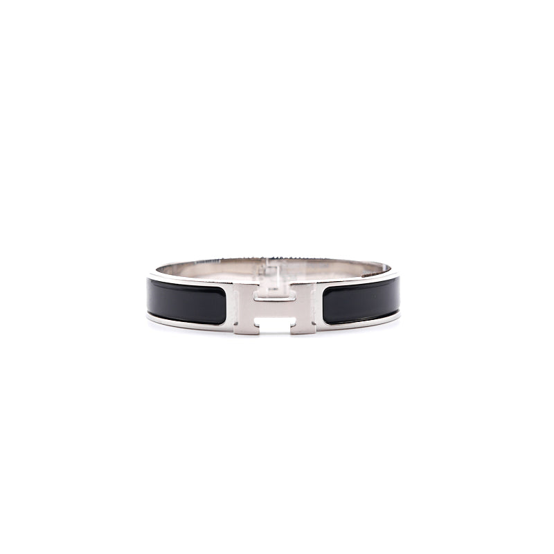 Hermes Narrow Clic H Bracelet (Noir/Palladium Plated) - GM