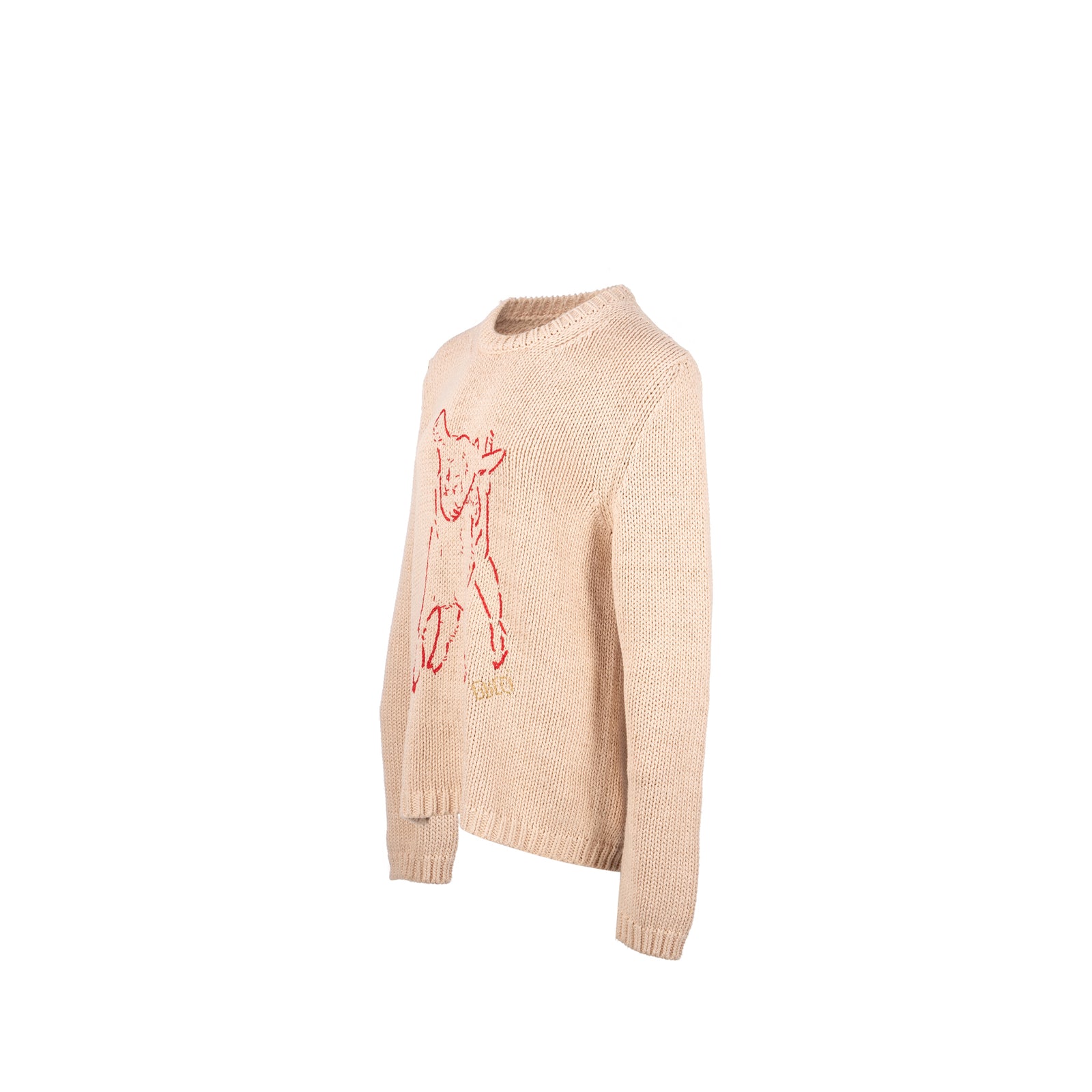 Gucci Size M Animal Magnetism Intarsia Knit Ribbed Cotton Sweater Beig