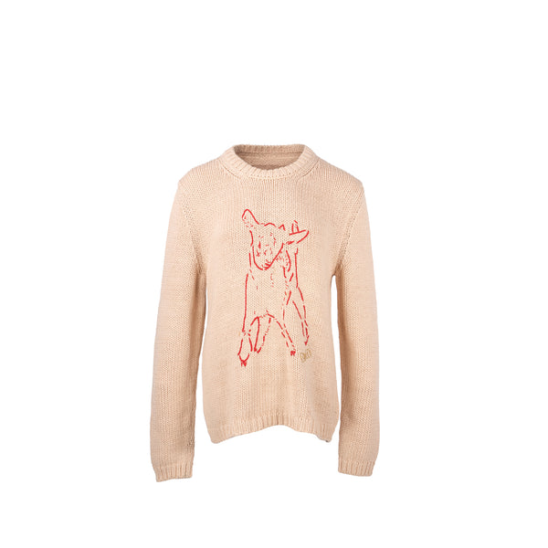 Gucci Size M Animal Magnetism Intarsia Knit Ribbed Cotton Sweater Beige