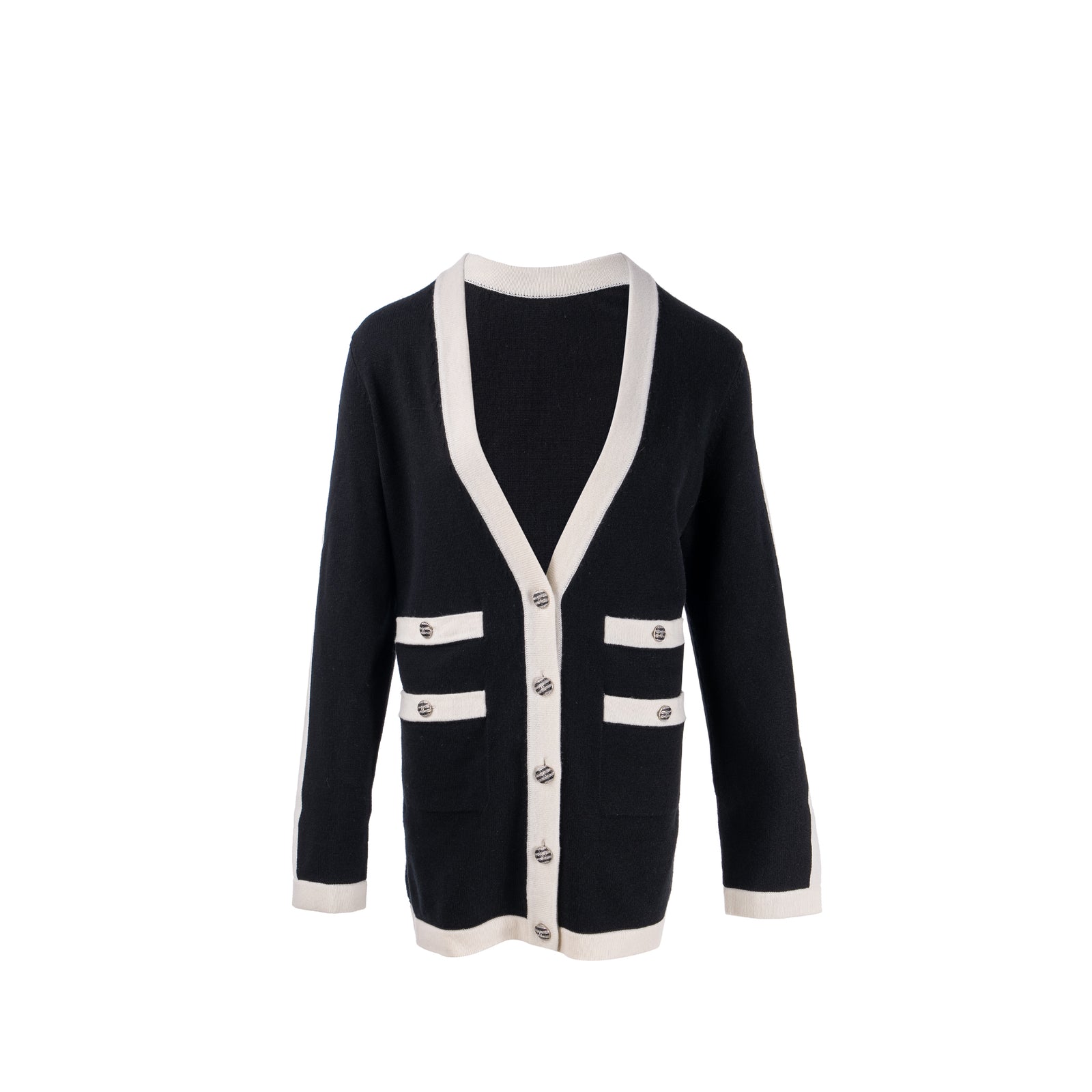 CHANEL カーディガン 42サイズ　黒 Authentic CHANEL Cardigan (Thick) Size: 42 Cashmere Black