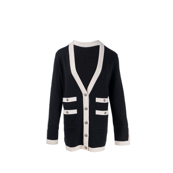 Chanel Size 42 Cardigan Cashmere Black/White