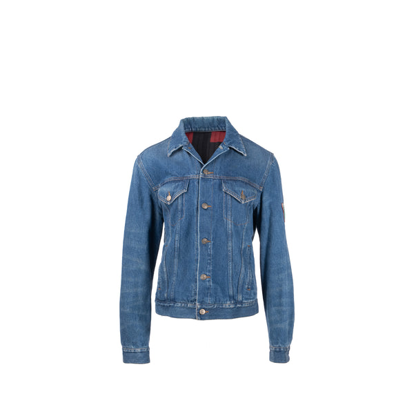 GUCCI Size 48 Tiger Denim Jacket With Embroidery Cotton Blue/Multicolour