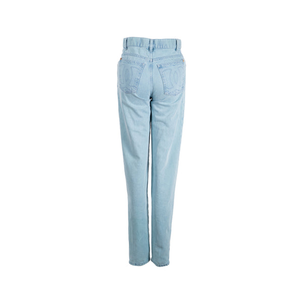 Chanel size 34 back pocket CC logo denim jeans pants light blue