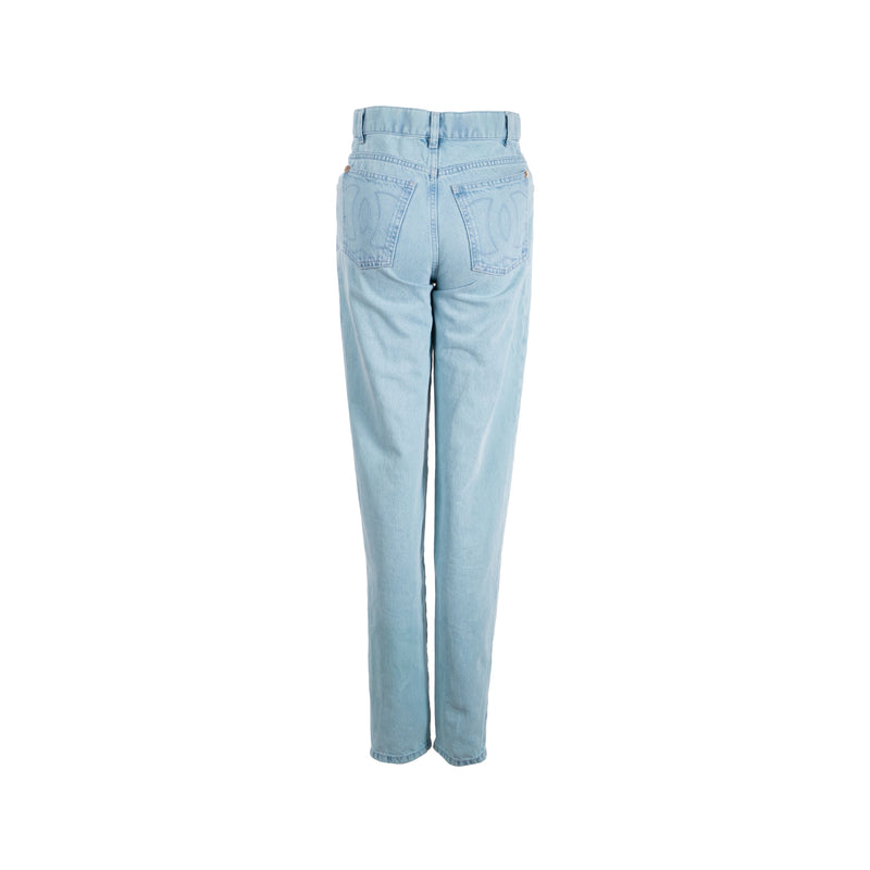 Chanel size 34 back pocket CC logo denim jeans pants light blue