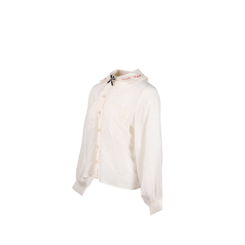 MIU MIU Size 36 Blouse Shirt With Pearl Silk/Cotton White