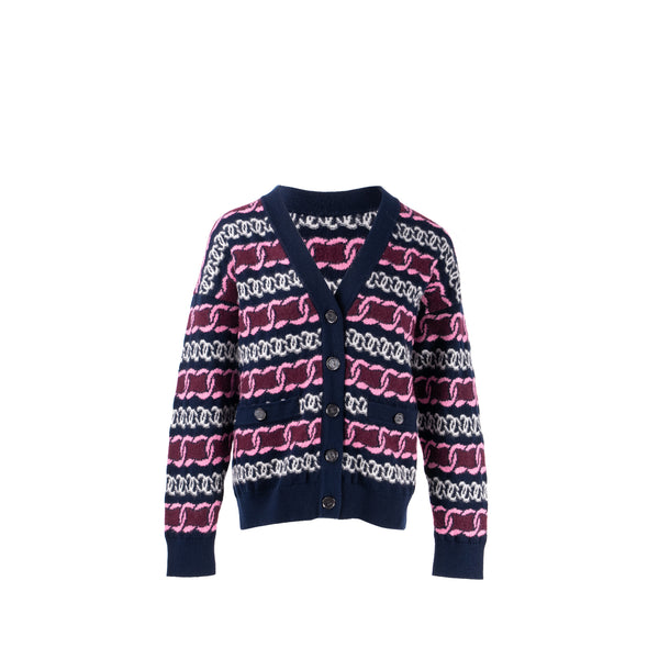 Chanel Size 38 23b CC Logo Cardigan Cashmere Navy Blue/Multicolour