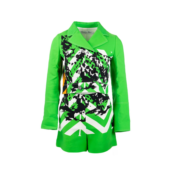 DIOR Size 34 2022 Runway Fantaisie Animalier Cropped Jacket and Shorts Suit Polyamide Green/Multicolour