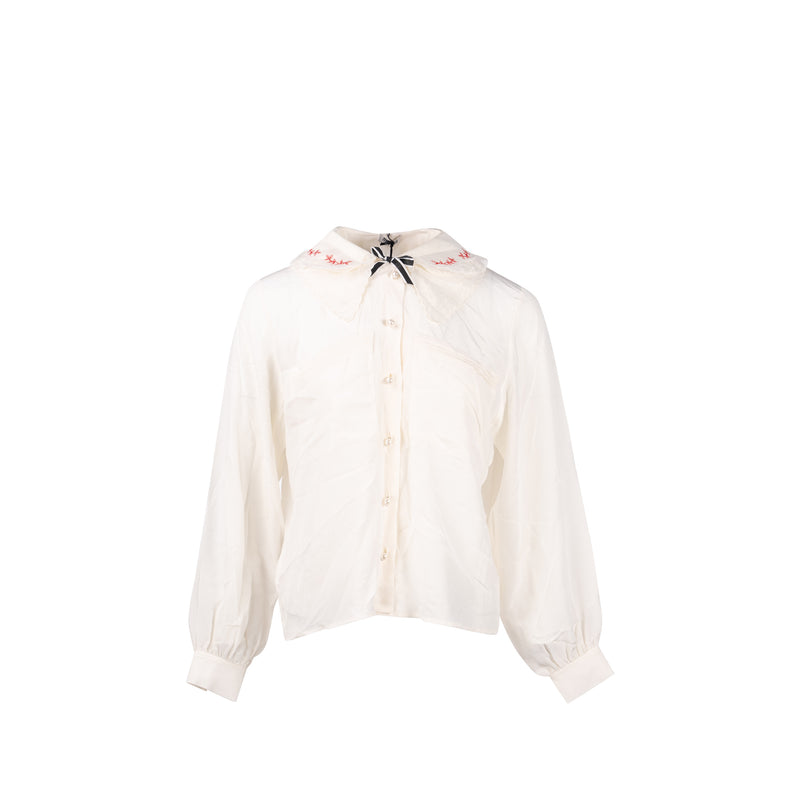 MIU MIU Size 36 Blouse Shirt With Pearl Silk/Cotton White