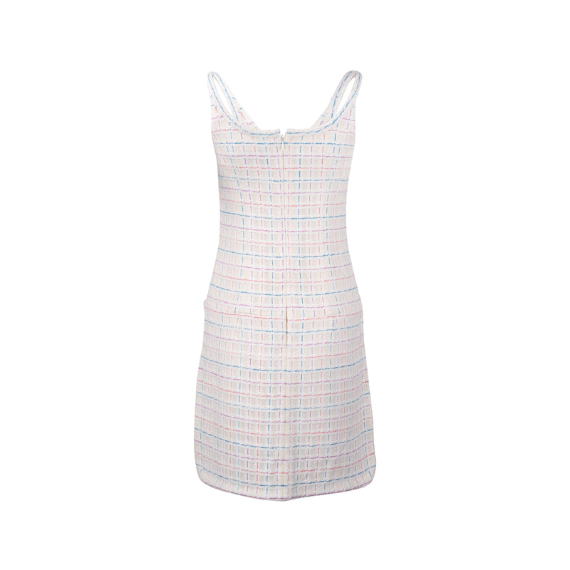 CHANEL Size 34 Tweed Mini Dress Acrylic/Cotton/Polyamide White/Multico CHANEL Size 34 Tweed Mini Dress Acrylic/Cotton/Polyamide White/Multico