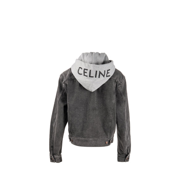 Celine Size S Hooded Trucker Denim Jacket Wash Denim Charcoal
