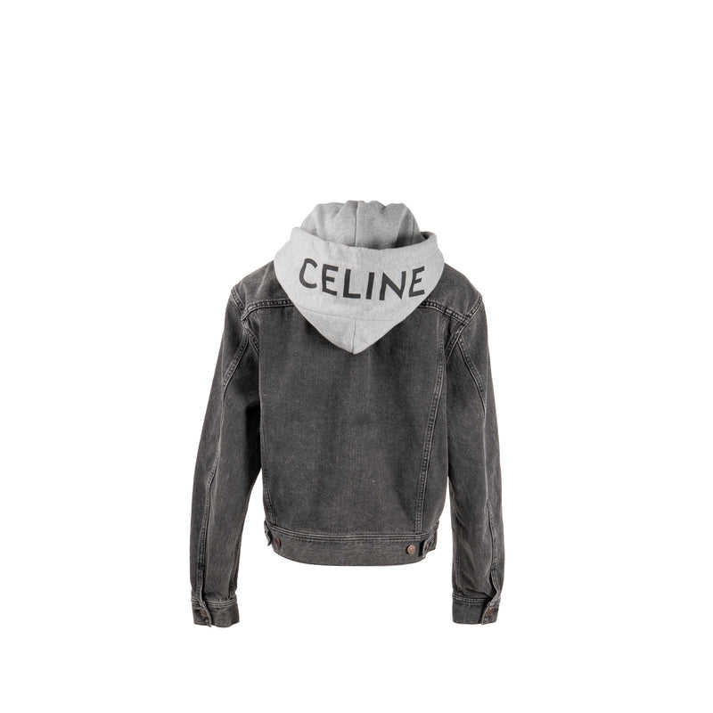 Celine Size S Hooded Trucker Denim Jacket Wash Denim Charcoal