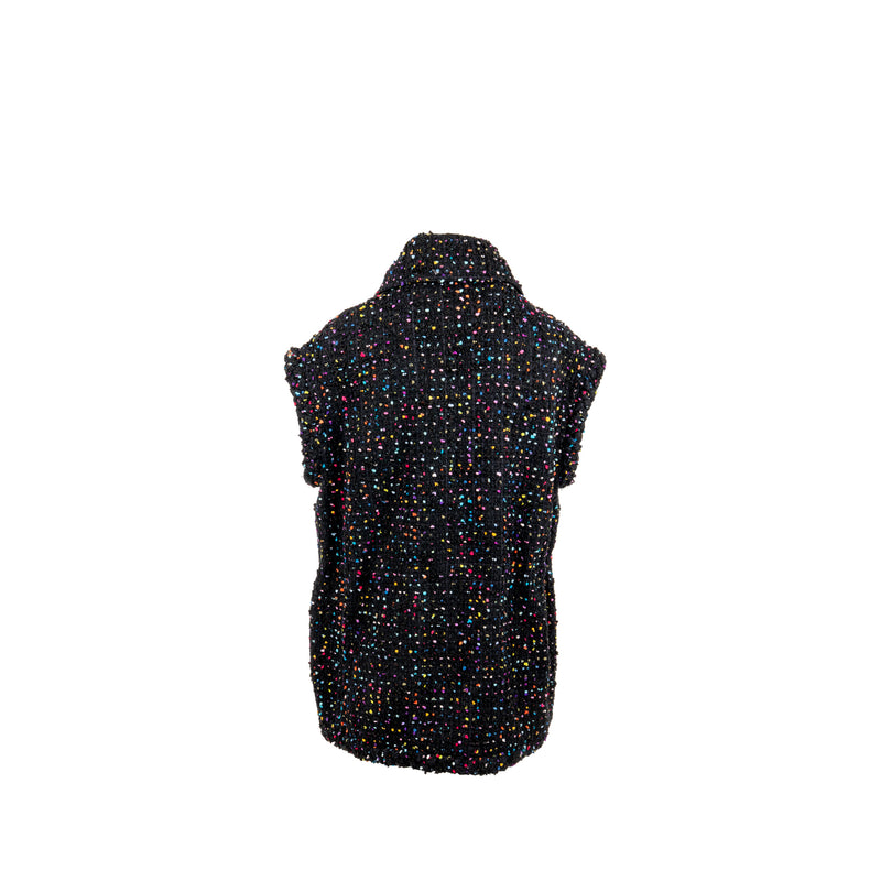 Valentino Size 40 Tweed Vest Viscose/Polyamide Black / Multicolour