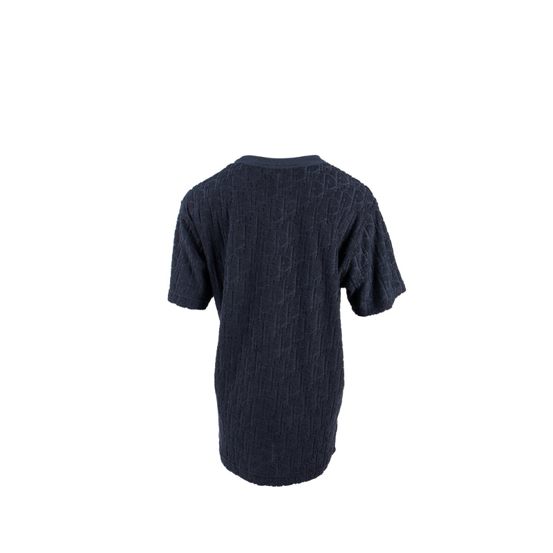 Dior Size XS Oblique Relaxed-Fit T-Shirt Cotton Jacquard Navy Blue Terry