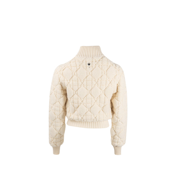 Dior Size 34 Macrocannage Zipped Cardigan Wool/Polyamide/Cashmere Ecru