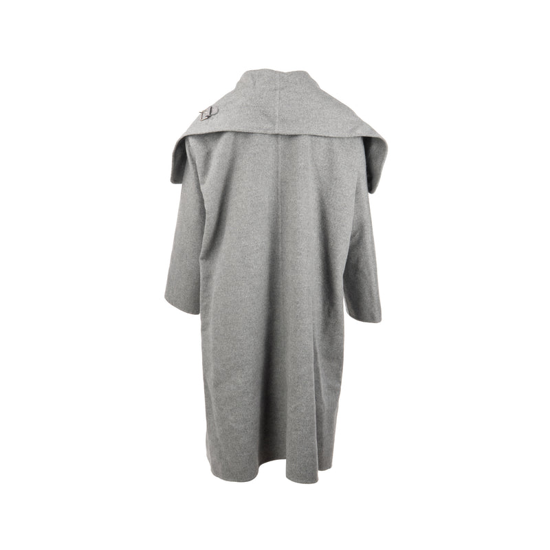 Hermes Size 34 Double-face Long Inspi Couverture Coat Cashmere Gris Crayon