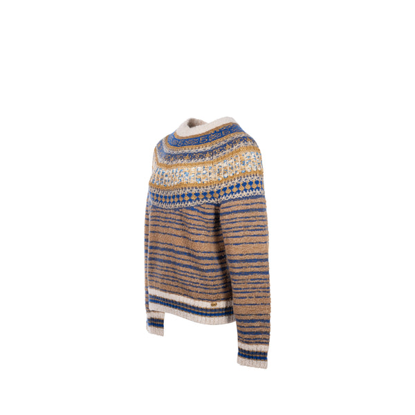CHANEL SIZE 40 sweater silk/cashmere/Mohair Brown/Blue/Multicolour