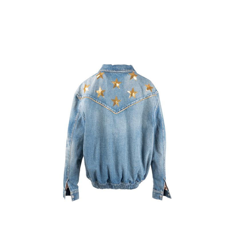 Celine Size M Star Detailed Teddy Denim Jacket Cotton Blue