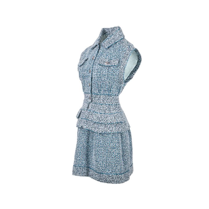 CHANEL Size 34 20P Sleeveless Tweed Dress Polyamide/Cotton Navy Blue/B CHANEL Size 34 20P Sleeveless Tweed Dress Polyamide/Cotton Navy Blue/B