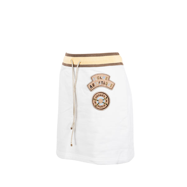 HERMES Size 38 Embroidered Mini Skirt Cotton White/Multicolour
