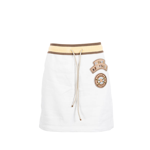 HERMES Size 38 Embroidered Mini Skirt Cotton White/Multicolour