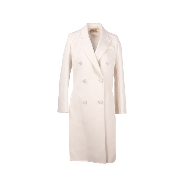 FENDI Size 36 Double Breasted Coat Wool White