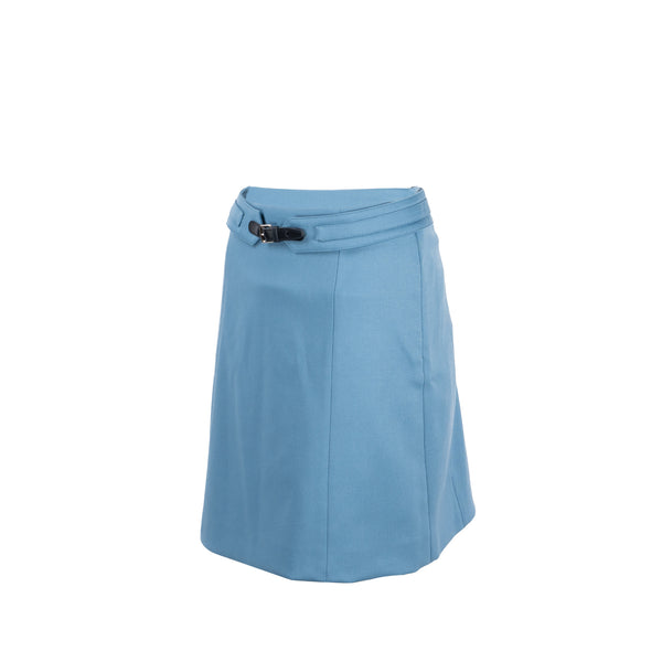 Hermes Size 34 Mini Skirt Virgin Wool Blue Tempete