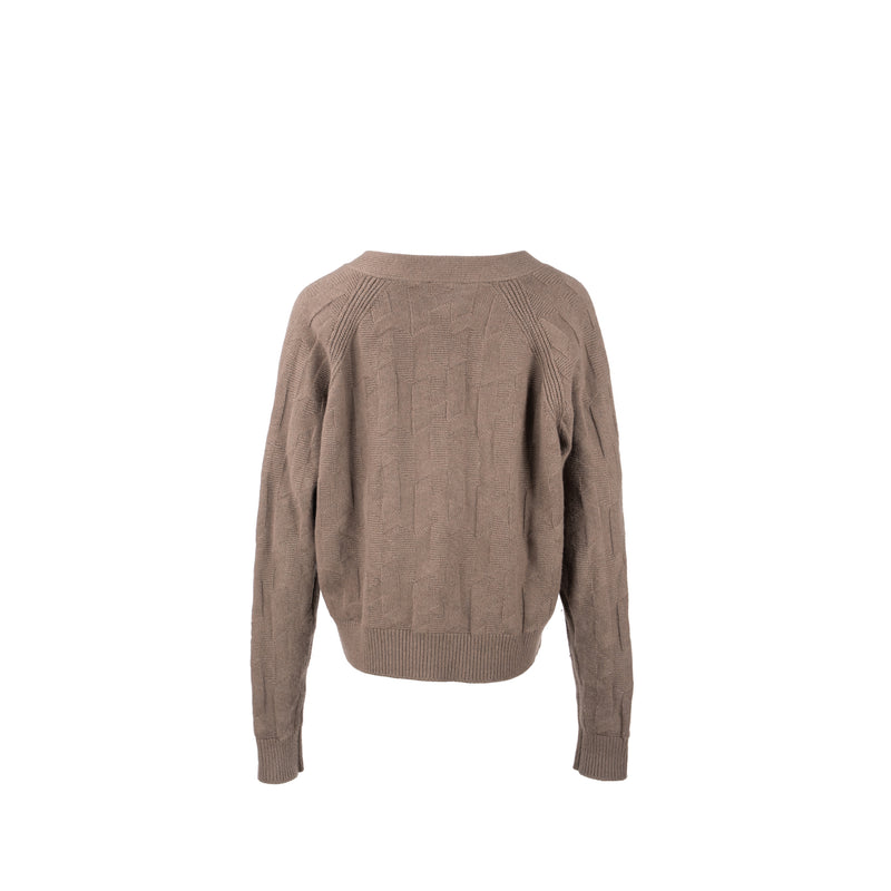 Hermes Size 36 H Pattern Cardigan Virgin Wool Grey