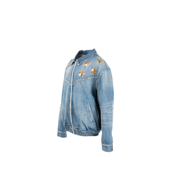 Celine Size M Star Detailed Teddy Denim Jacket Cotton Blue