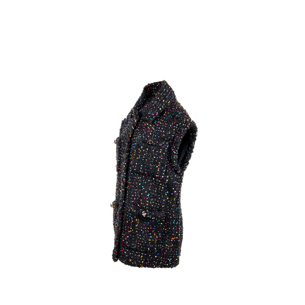 Valentino Size 40 Tweed Vest Viscose/Polyamide Black / Multicolour