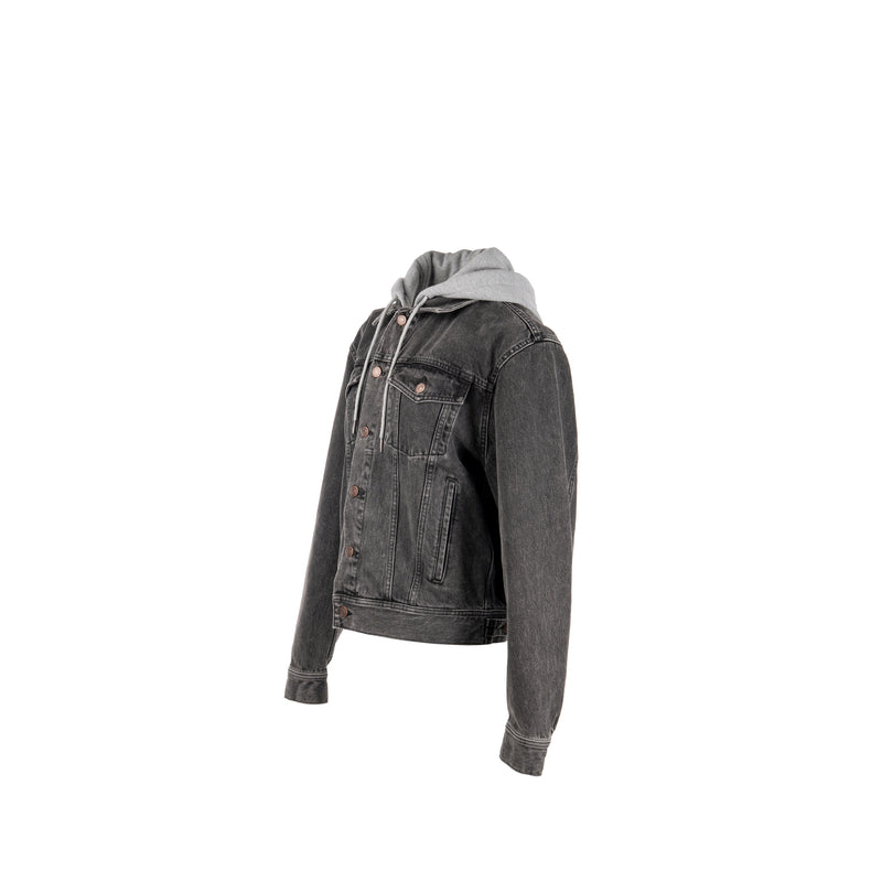 Celine Size S Hooded Trucker Denim Jacket Wash Denim Charcoal