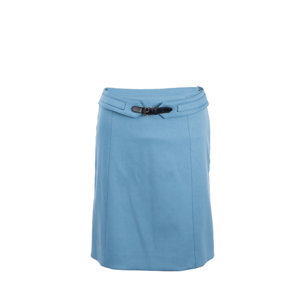 Hermes Size 34 Mini Skirt Virgin Wool Blue Tempete