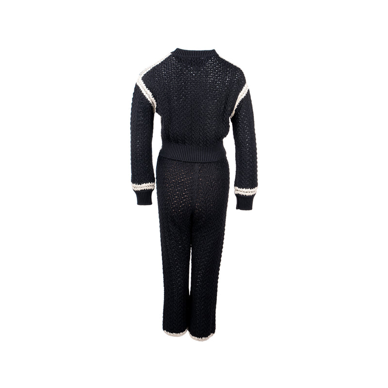 Chanel 22C Size 34 Cropped Pullover and Knit Pants Silk/Cotton Black/White (Sell in a set)