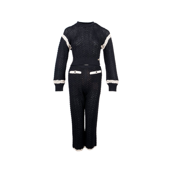 Chanel 22C Size 34 Cropped Pullover and Knit Pants Silk/Cotton Black/White (Sell in a set)