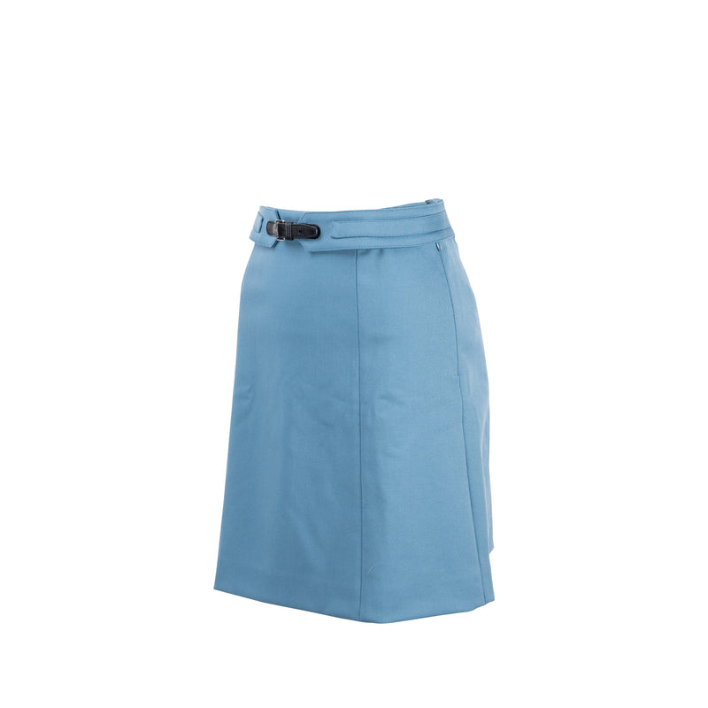 Hermes Size 34 Mini June Skirt Virgin Wool Blue Tempete