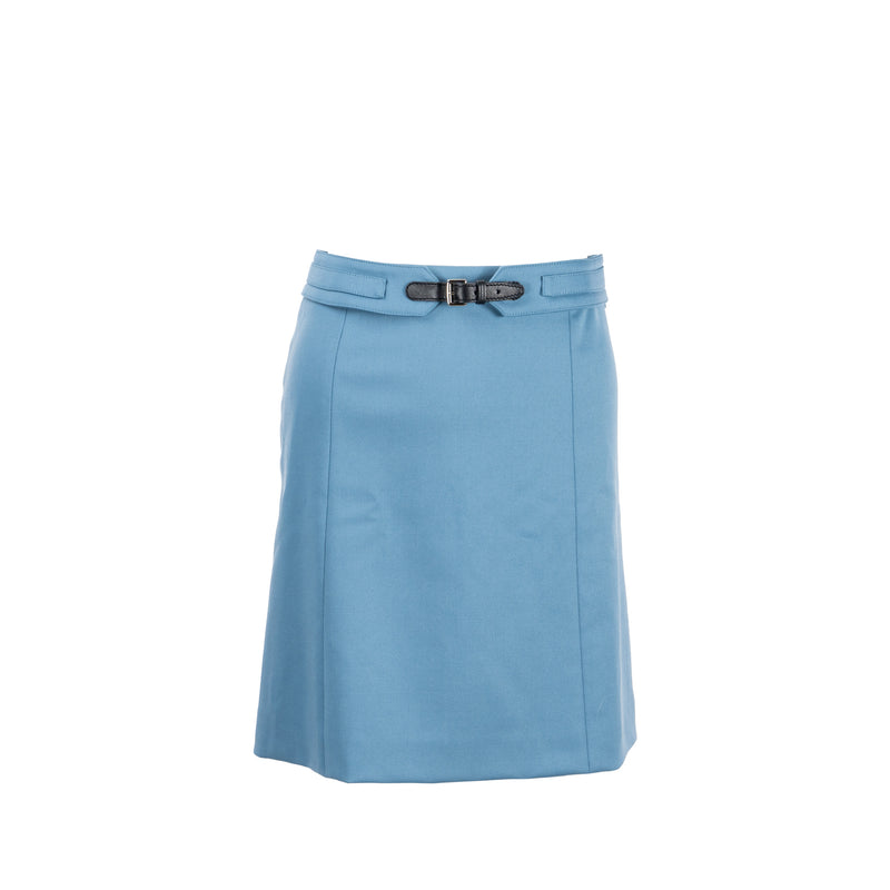 Hermes Size 34 Mini June Skirt Virgin Wool Blue Tempete