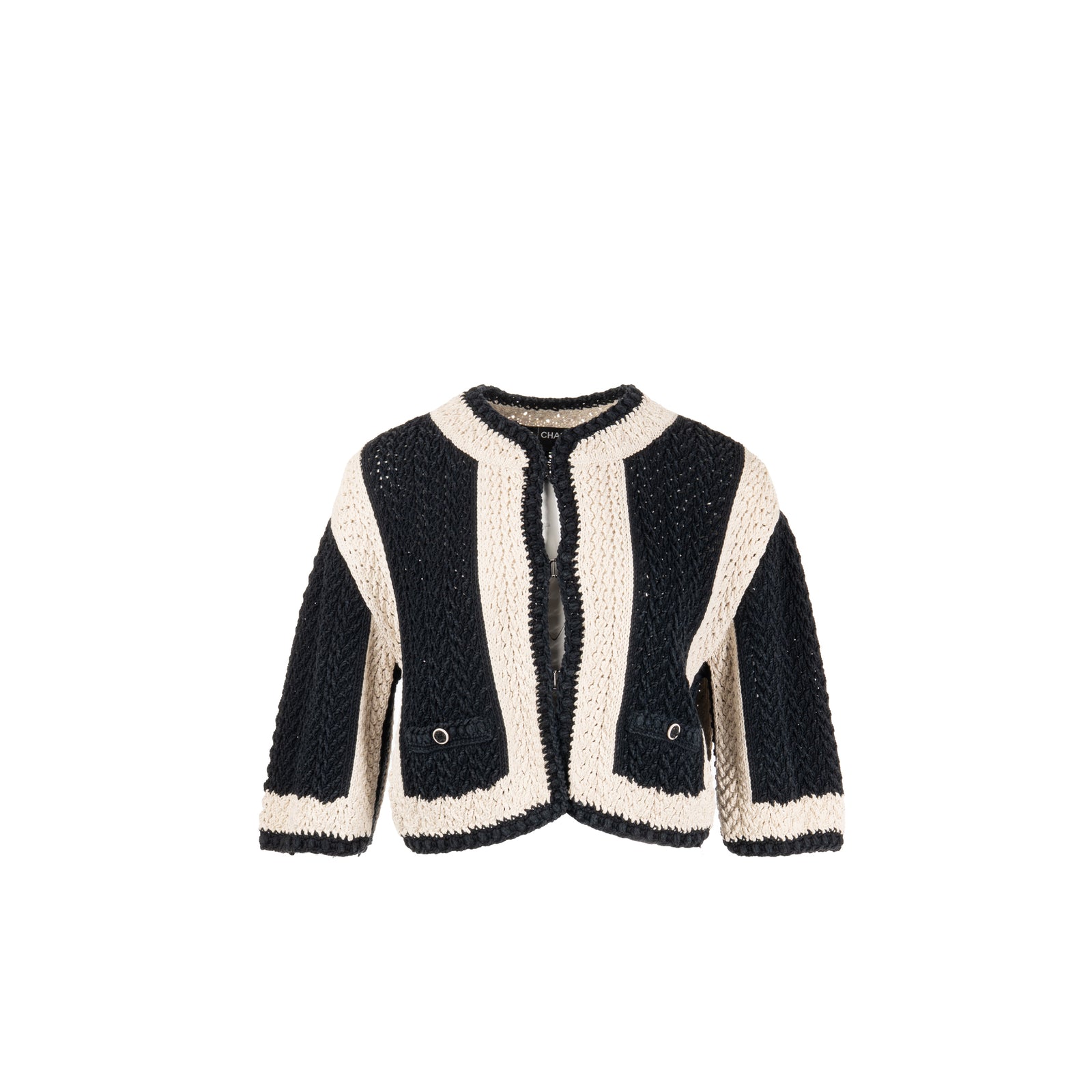 Chanel size 38 22C black and white knitted cardigan