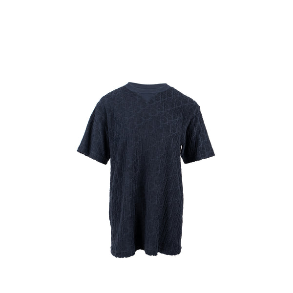 Dior Size XS Oblique Relaxed-Fit T-Shirt Cotton Jacquard Navy Blue Terry