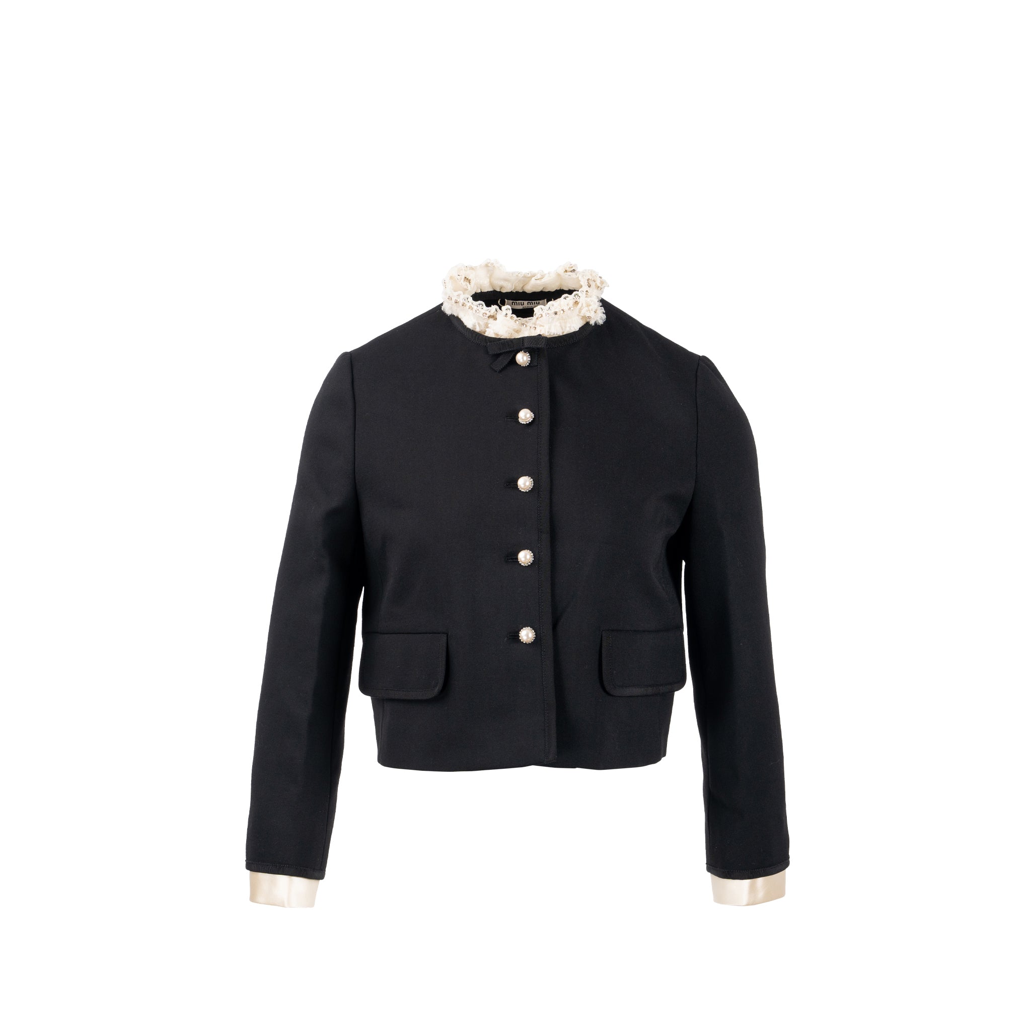 【MiuMiu】Cropped wool jacket ウール ジャケット Cropped virgin wool jacket in grey - Miu Miu | Mytheresa