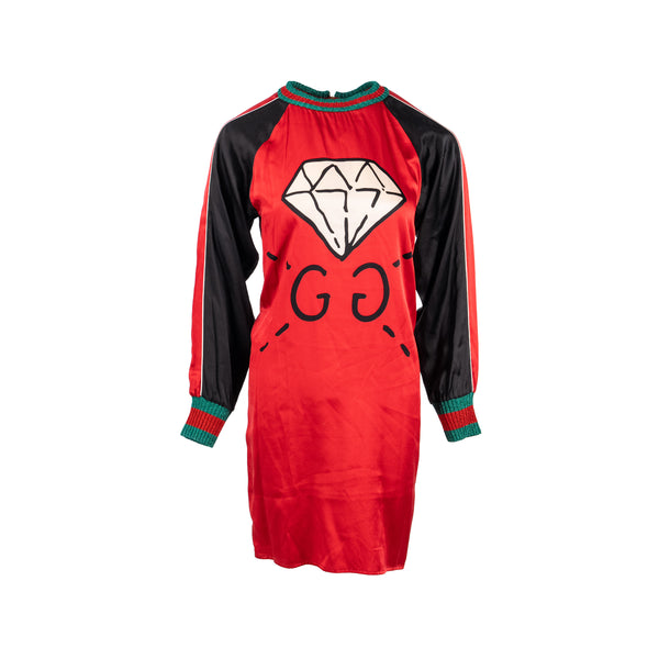 Gucci Size S Ghost Diamond Dress Silk Black/Red/White