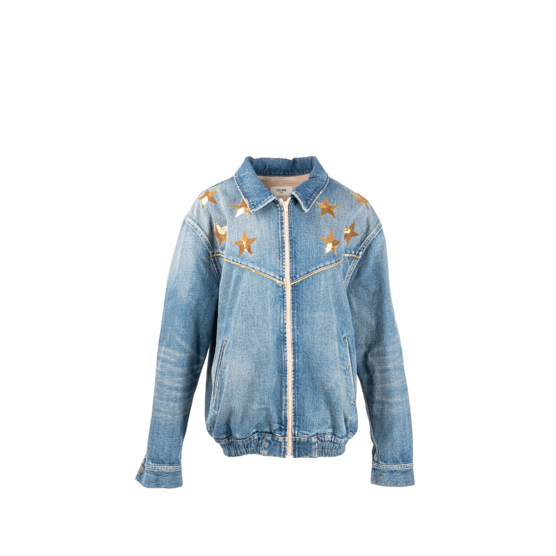 Celine Size M Star Detailed Teddy Denim Jacket Cotton Blue