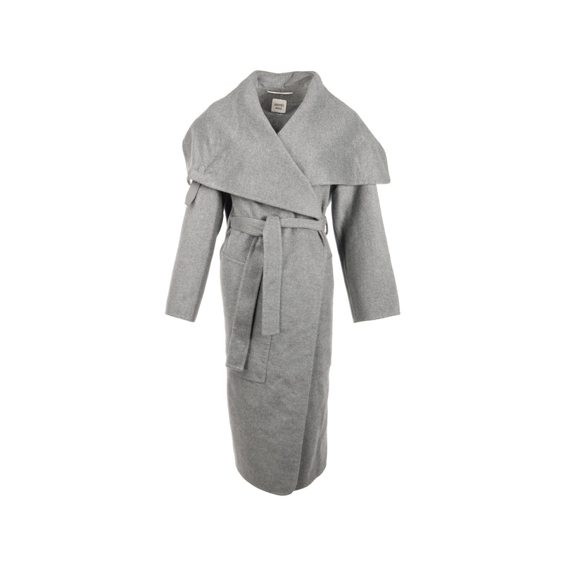 Hermes Size 34 Double-face Long Inspi Couverture Coat Cashmere Gris Crayon