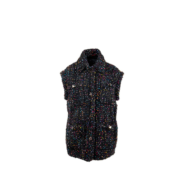 Valentino Size 40 Tweed Vest Viscose/Polyamide Black / Multicolour