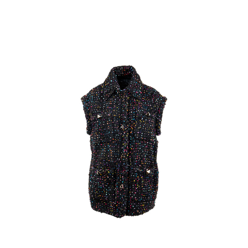 Valentino Size 40 Tweed Vest Viscose/Polyamide Black / Multicolour