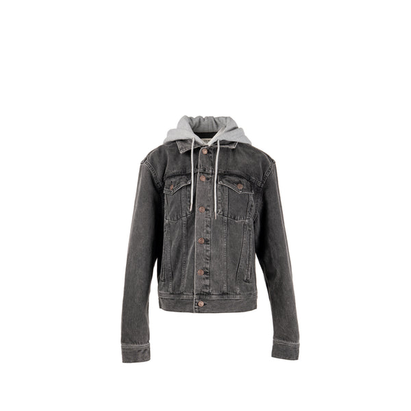 Celine Size S Hooded Trucker Denim Jacket Wash Denim Charcoal